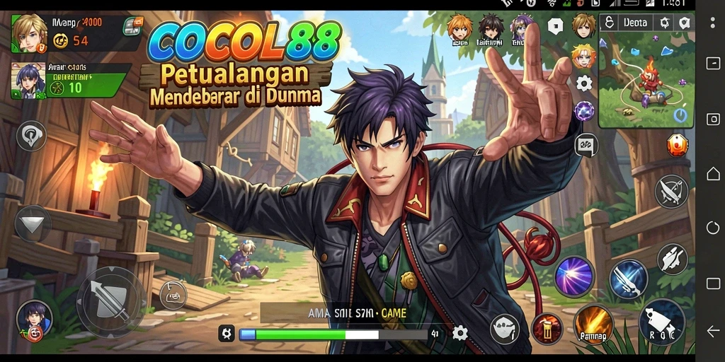 Screenshot utama COCOL88 menampilkan karakter anime beraksi dalam pertempuran seru.