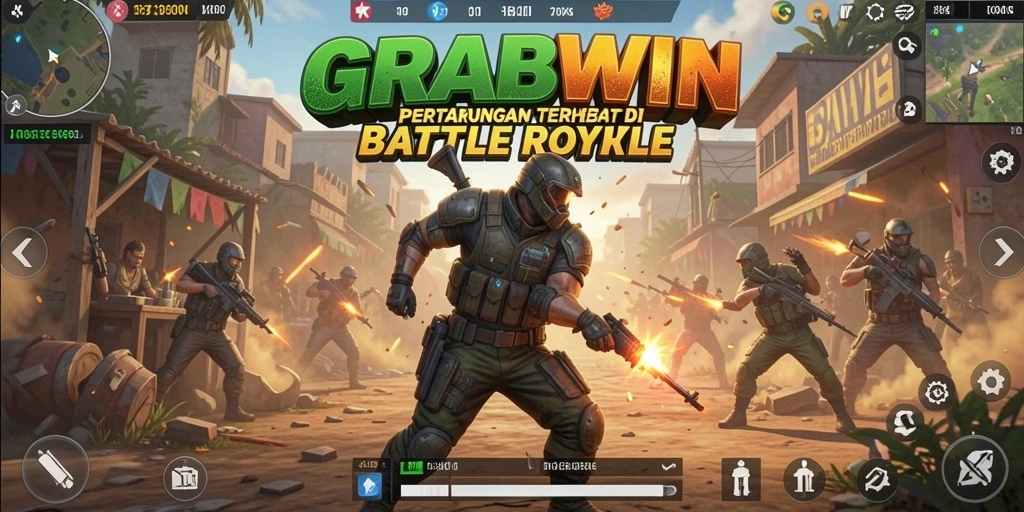 Tampilan aksi mendebarkan dalam gameplay Battle Royale GRABWIN.
