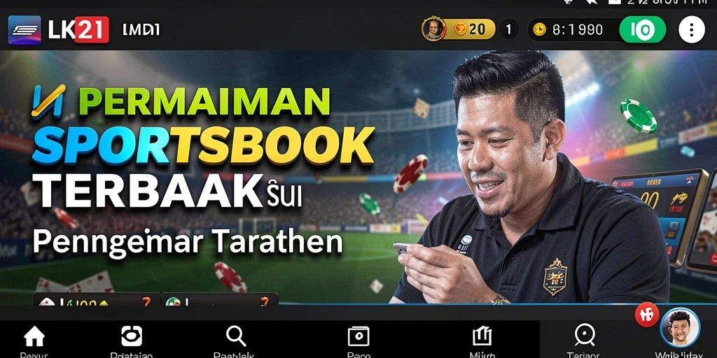Tampilan interaktif aplikasi LK21 dengan fitur Sportsbook yang menarik.