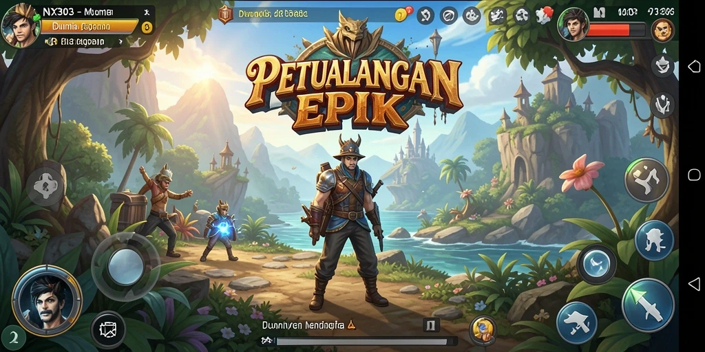 Screenshot gameplay NX303 menampilkan perjalanan petualangan yang menggembirakan.