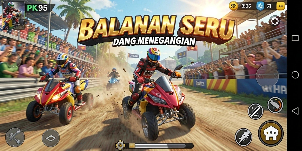 Tampilan gameplay PK95 yang mendebarkan di lintasan balap.