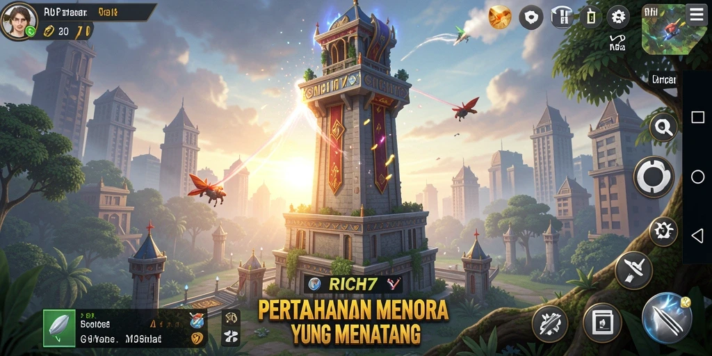 Screenshot menampilkan serangan musuh dalam game Tower Defense RICH7.