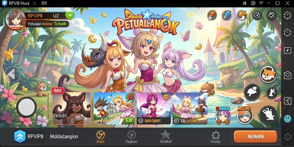 Screenshot RPVIP8 menunjukkan karakter anime yang beraksi dalam pertarungan epik.