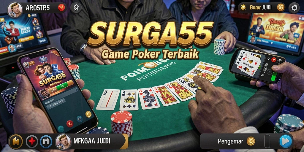 Tampilan gameplay seru dalam SURGA55 dengan suasana poker yang mendebarkan.