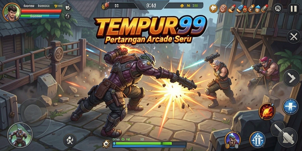 Tampilan gameplay arcade seru TEMPUR99 dengan aksi berkecepatan tinggi.