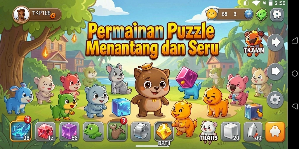 Tampilan gameplay TKP188 yang menampilkan berbagai jenis puzzle menarik.