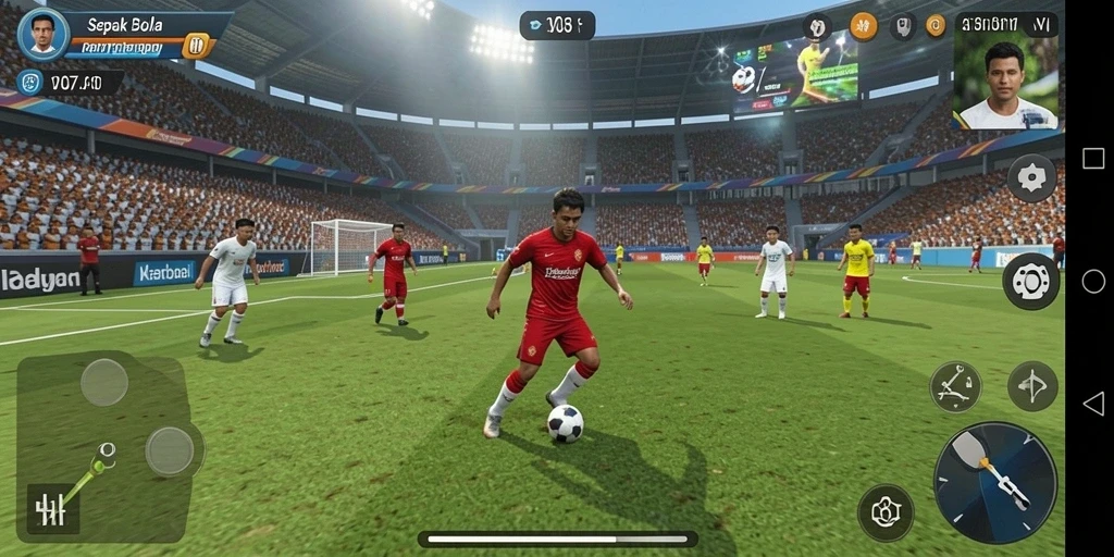 Gameplay seru V07 dengan aksi sepak bola yang menegangkan.