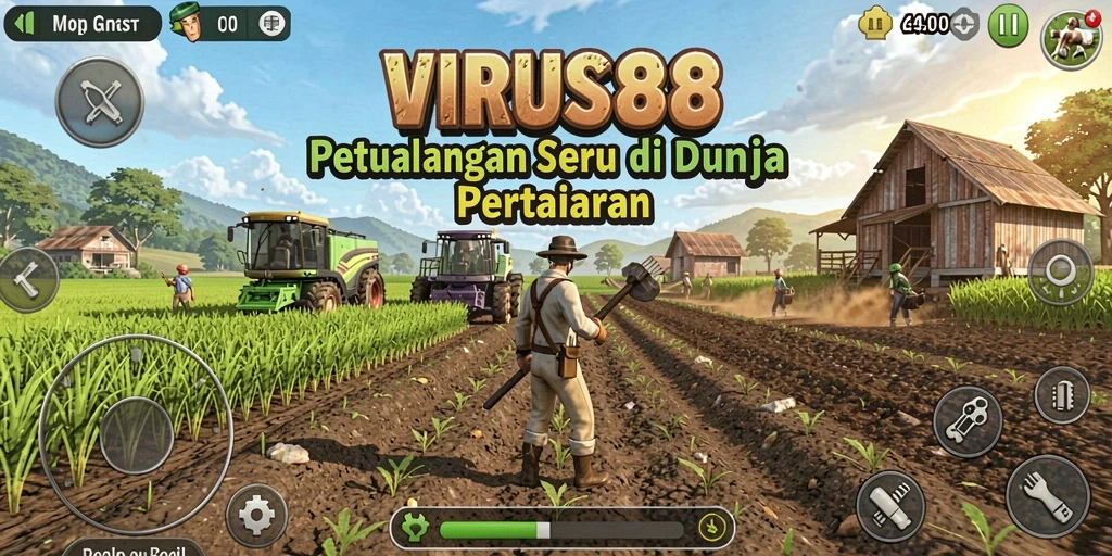 Gameplay asyik di VIRUS88 dengan suasana pertanian yang ceria.