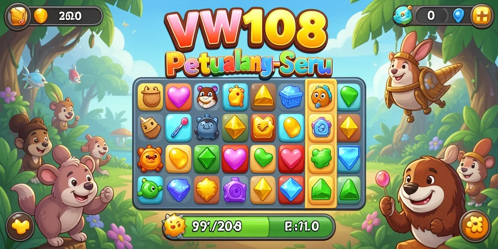 Tangkapan layar gameplay VW108 yang penuh warna dan menarik.